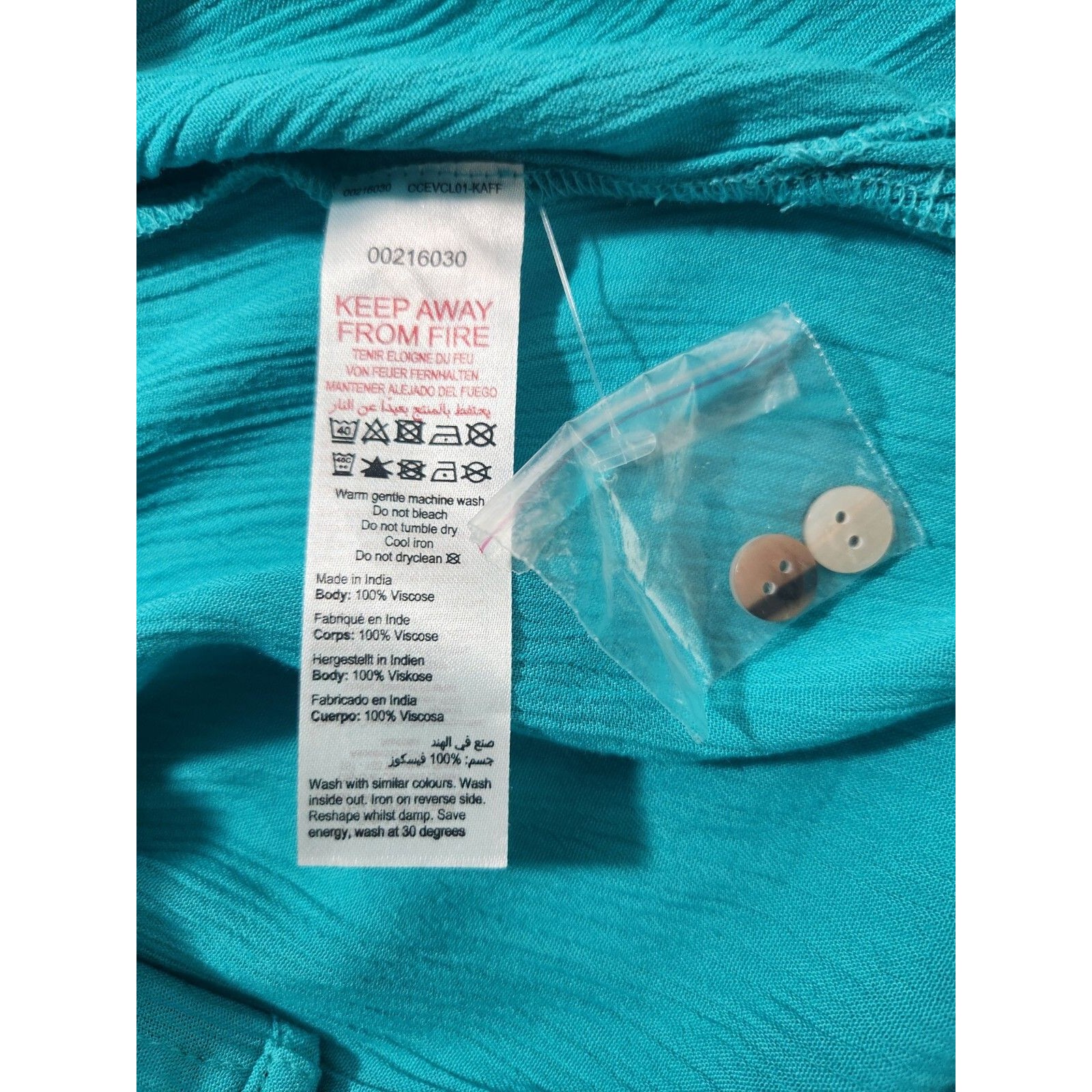 Evans Womens Tunic Top 22/24 Turquoise Button Up Roll Tab Slv Pleat Back Blouse — image 7 of 8